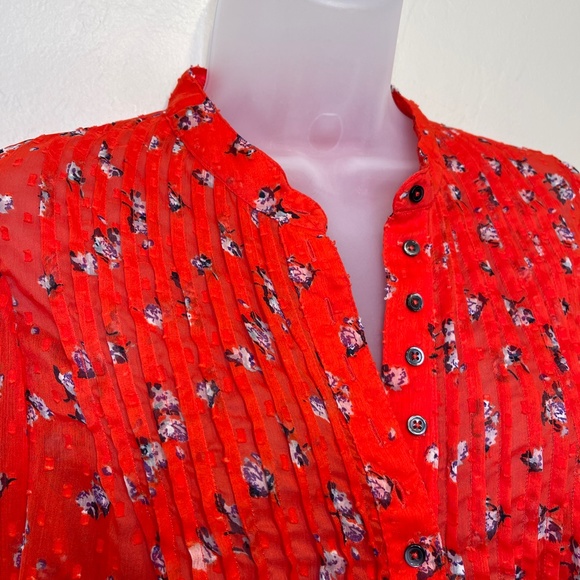 FP | Red Floral Flowers In December Sheer Floral Blouson Sleeve Popover Blouse - Picture 5 of 13